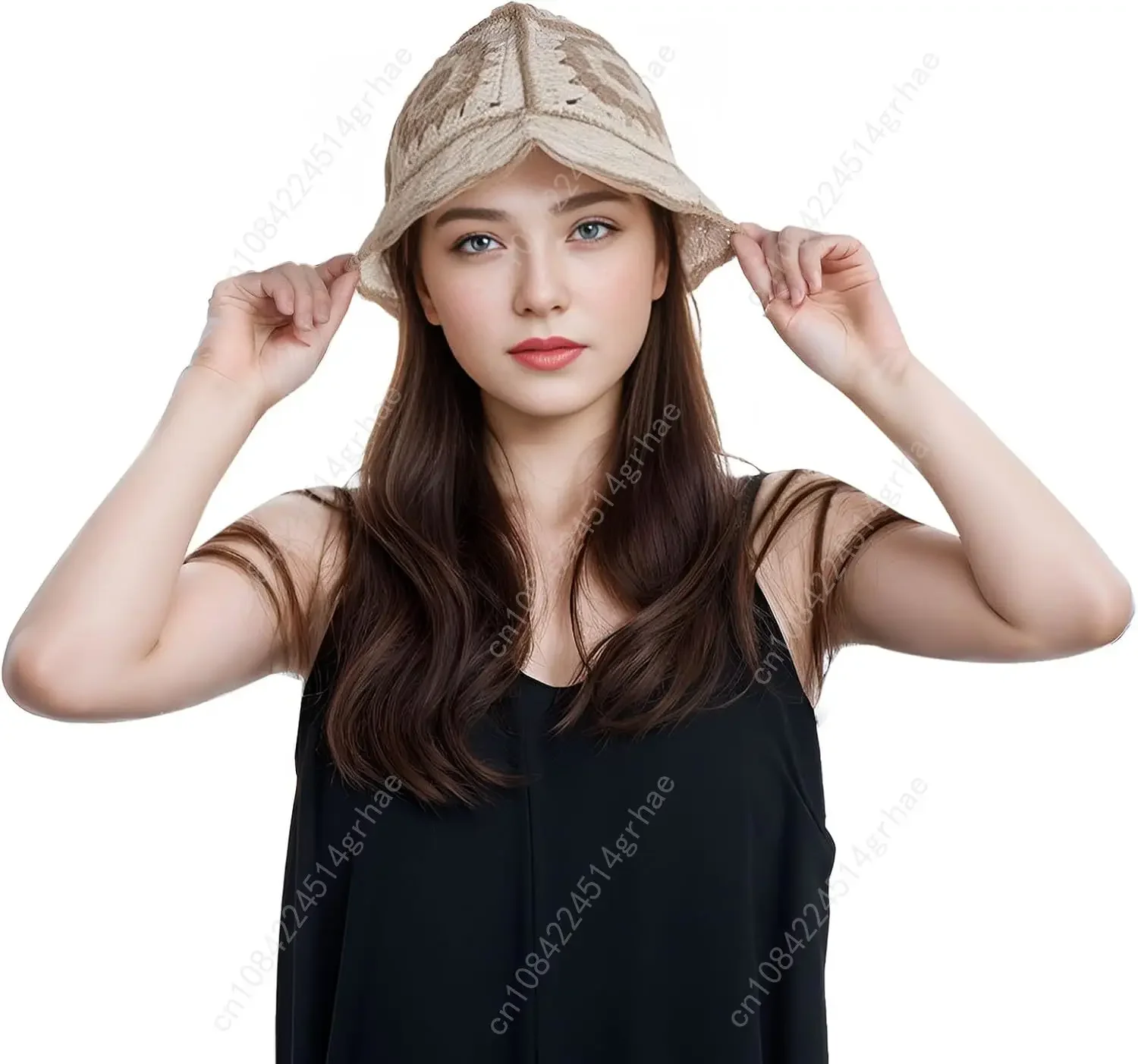 قبعة دلو كروشيه للنساء، قبعة دلو محبوكة على شكل زهور للنساء السود، أزياء خارجية #6