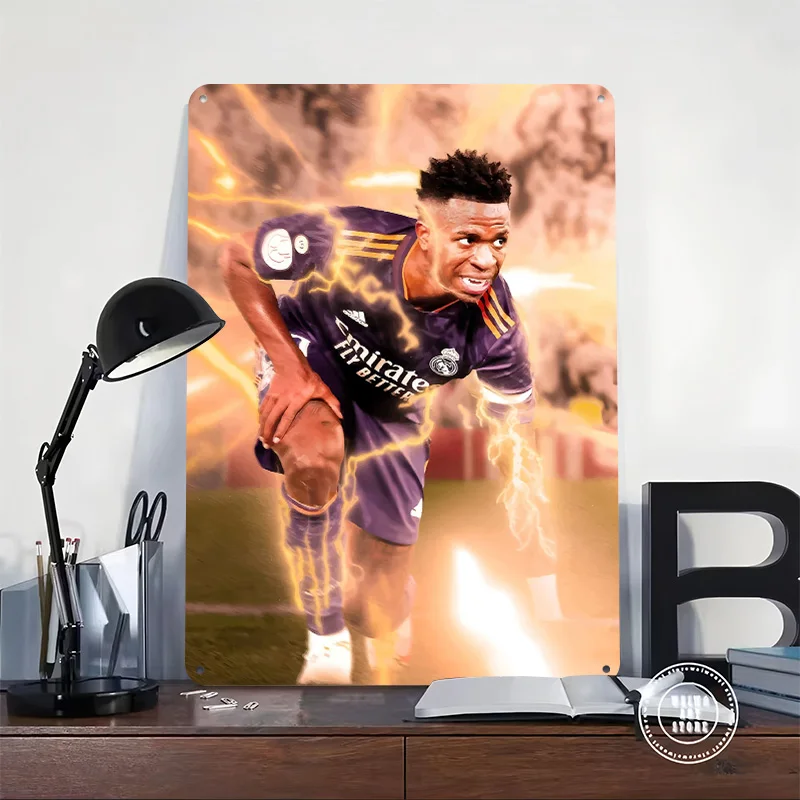 Soccer Player With Lightning Printing Poster Customized Retro Wall Art Vintage Metal Signs for Fans Desk Decor Room Wand Deko