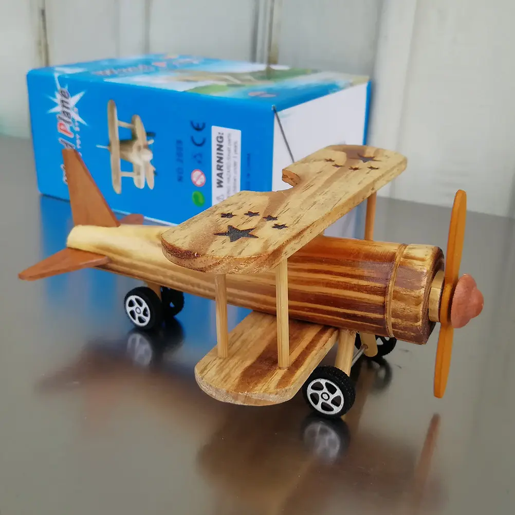 

2Pcs Wooden Airplane Decoration Natural Wood Desktop Ornament Warplane Craft for Home Office Living Room Kids Room Gift