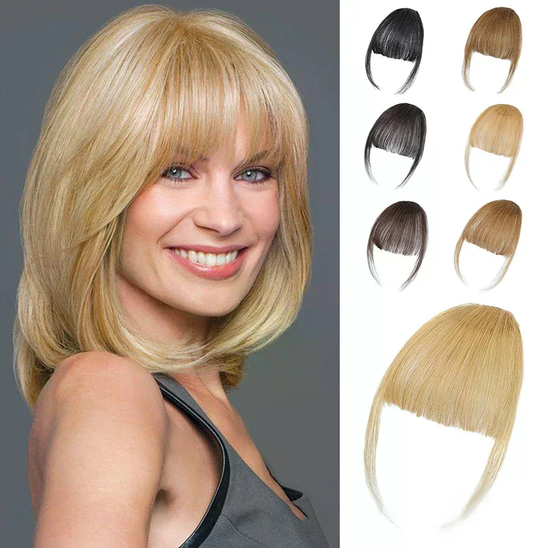 Synthetic Fake Air Bangs Natural Hair Extension Front Fringes Hairpiece Black Brown Clip In Bangs Double Sideburns Hair Styling