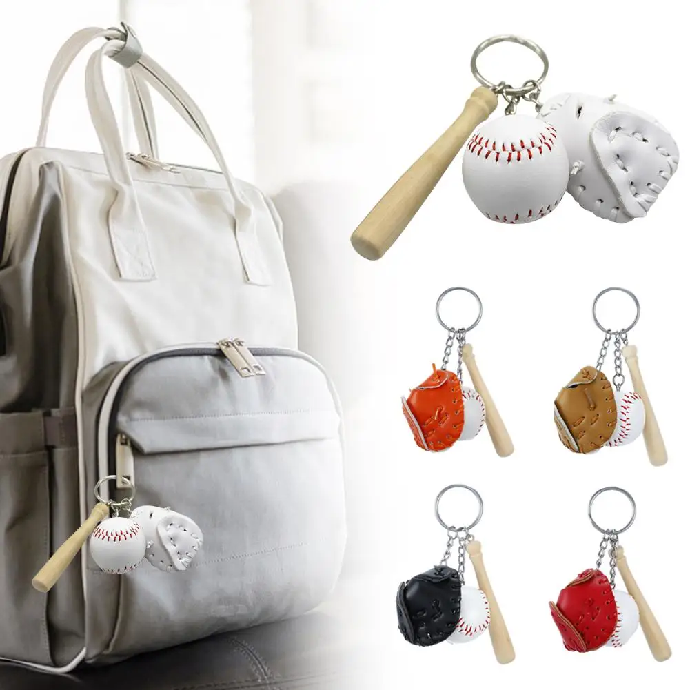 Fashion Sports Series Keychain Red Black PU Wood Baseball Baseball Sport Keyring Glove Bat Mini Fans Glove Key Chain Bat Ke C3Q6