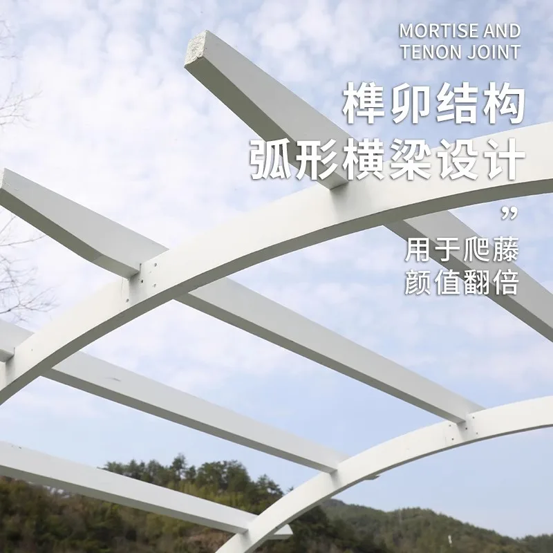 Garden Preservative Wood Arch Grape Shelf Outdoor Courtyard Villa Pavilion Terrace Curved Solid Wood Climbing Vine Shelf Flower