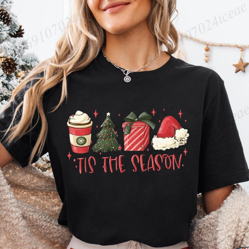 

Женская футболка Tis The Season, рождественские футболки с принтом Tis The Season, женские модные повседневные уличные рубашки с короткими рукавами, топы