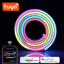 Tuya WiFi LED Neon Strip Light 5V RGBIC Dimmable LED Strip Bluetooth APP Control Waterproof Silicone Tube Neon Tape Wall Decor