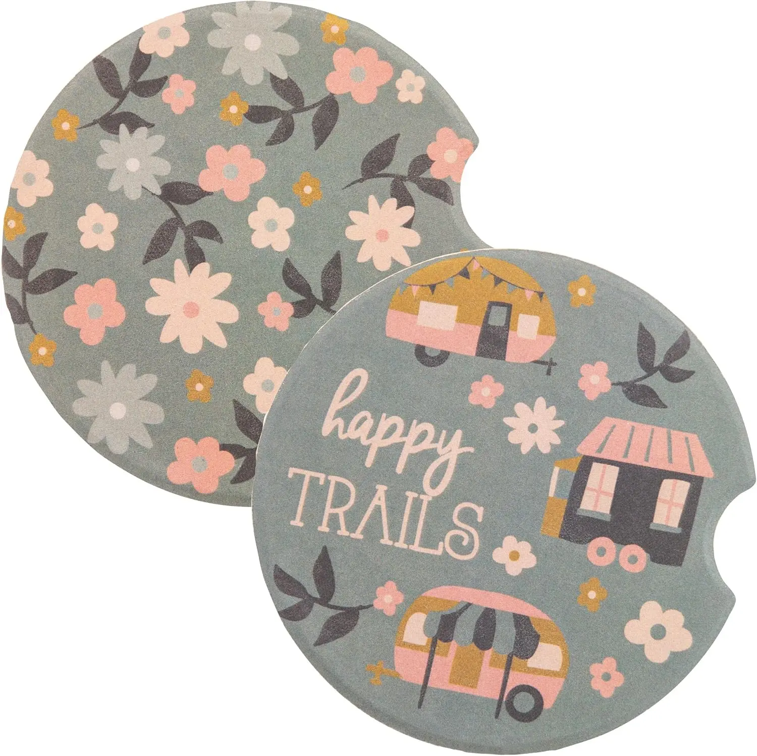 

Happy Trail Gifts Boho Flowers Car Coasters Absorbent Cup Holder Coasters for Car Set of 2 Cat