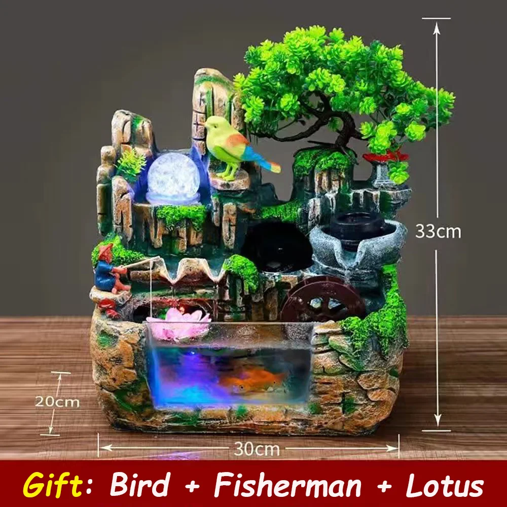 NONE Simulierte Landschaft Ornamente Aquarium Brunnen Wasserfall Restaurant Dekorationen Spray mit LED Licht Steingarten Aquarium 9