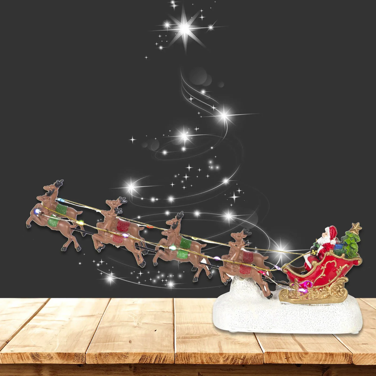 

Santa Sleigh and Reindeer with LED Lights Christmas Reindeer Car Santa Sleigh Ornament Xmas Home Tabletop Decoration Gift