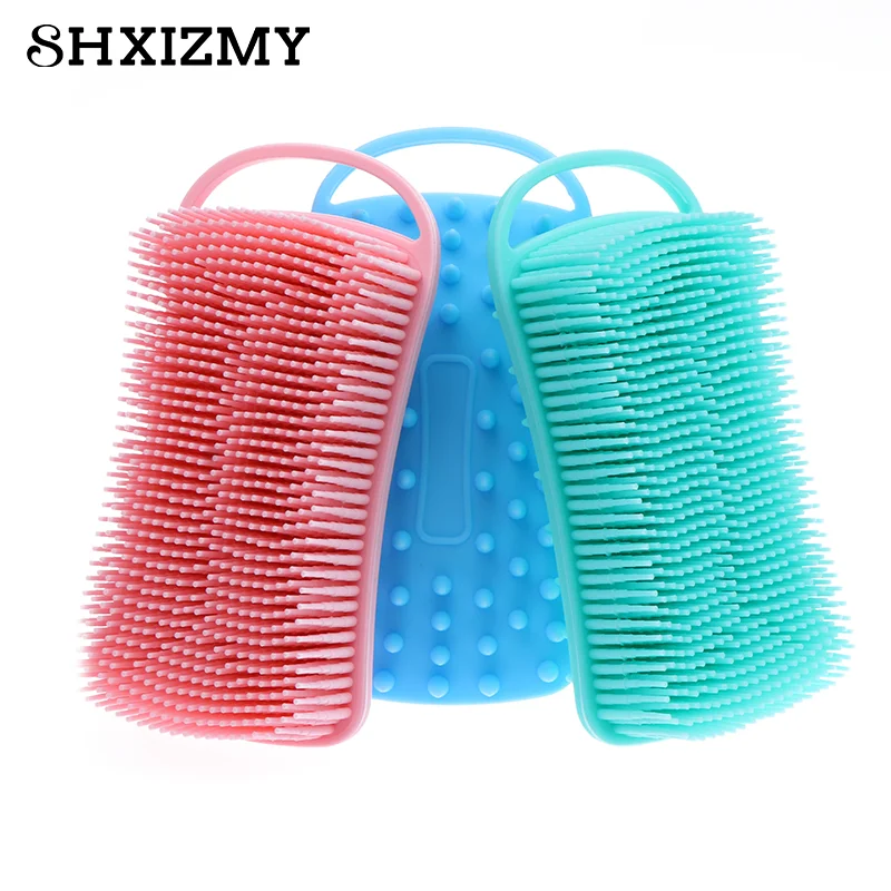 Spazzola per doccia In Silicone 2 In 1 Scrubber spazzola per Shampoo per massaggiatore per cuoio capelluto In Silicone morbido spazzola per il corpo a doppia faccia strumento per la pulizia della pelle In schiuma