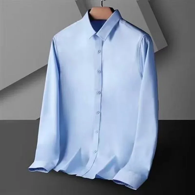 Fashion Lapel Button Loose Korean Shirts Men's Clothing 2023 Autumn New Oversized Casual Tops Solid Color All-match Shirt