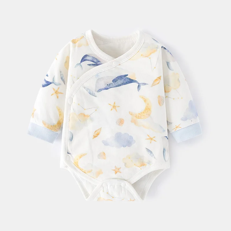 Onesie Baby Spring and Autumn Baby Triangle Rompers Pure Cotton Quilted Printed Jumpsuit Newborn Boneless Romper