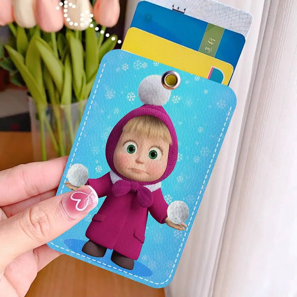 Cartoon Cute M-MashaS And The Bear Style PU Access Card Holder with Keychain - Executive Protection for Bank card,Card case