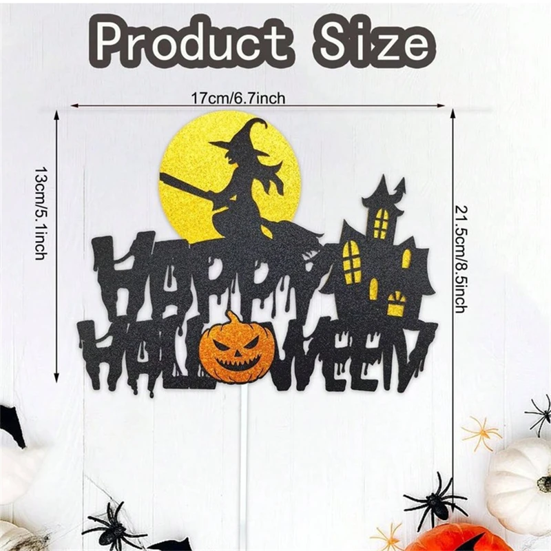 Baking DIY Party Decoration Supplies,Happy Halloween Cake Topper Flags Black Witch Castle Pumpkin Cupcake and Cake Topper view 5