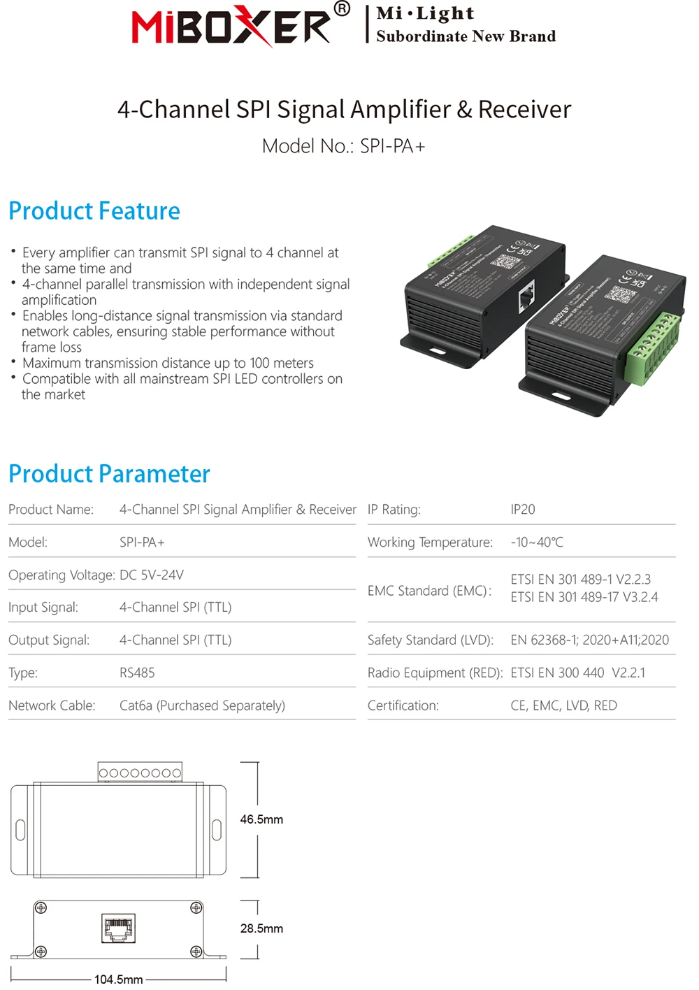 Miboxer SPIW5-4 5 in 1 SPI LED Controller WiFi+2.4G RF Remote Control 4-Channel SPI-WL4 ESP32 WLED Pixel Strip Signal Amplifier