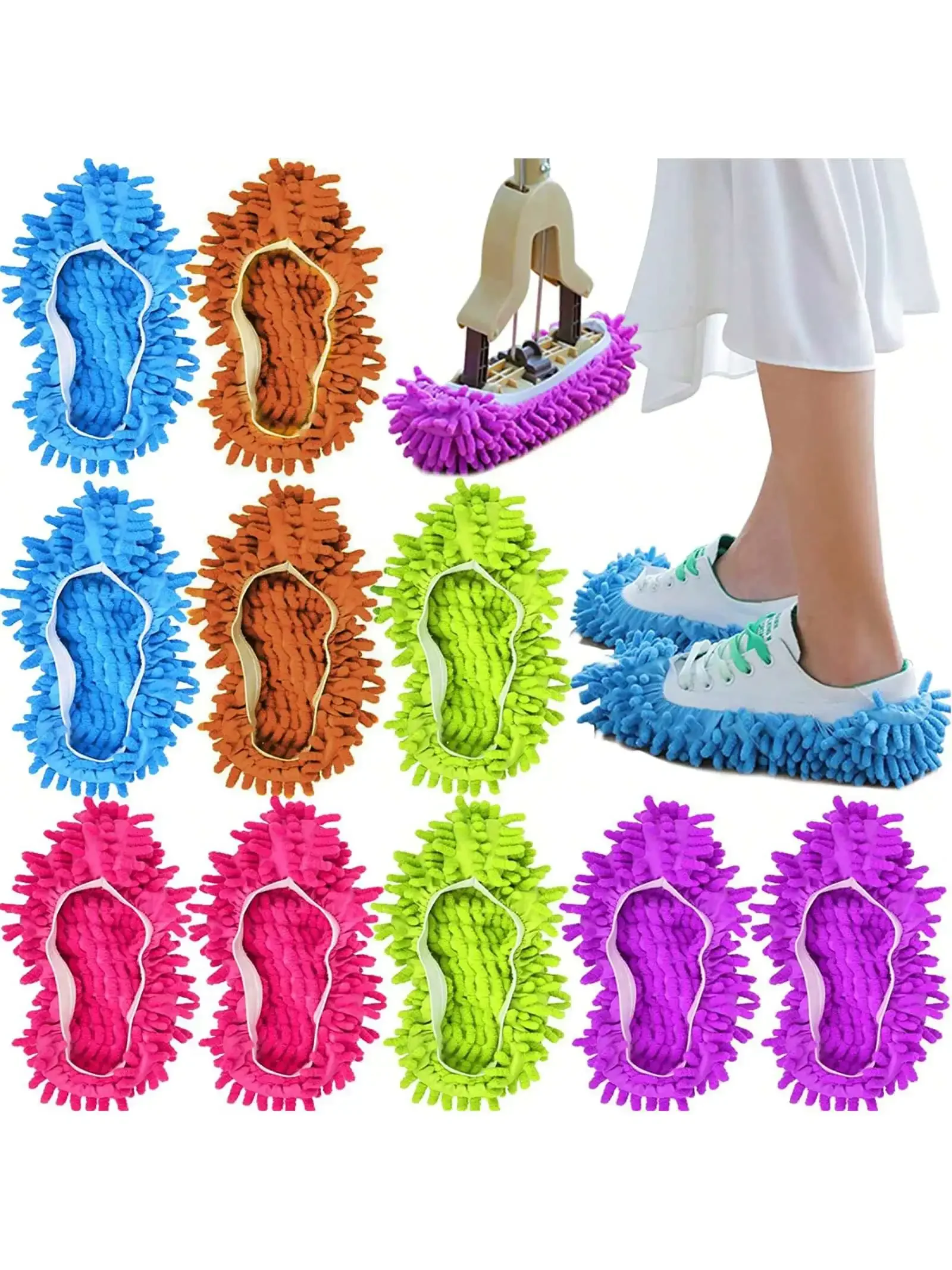 1/3/5 Pairs Mop Slippers,Mop Shoes,Dust Duster, Mop Socks, Microfiber Dust Hair Cleaners(Size L,Color Random)