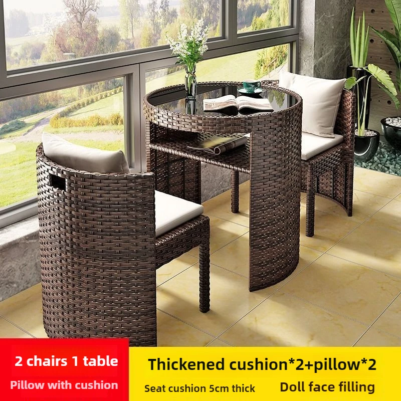 Balcony courtyard leisure table and chair combination rattan chair three piece set tea imitation rattan chair tea table