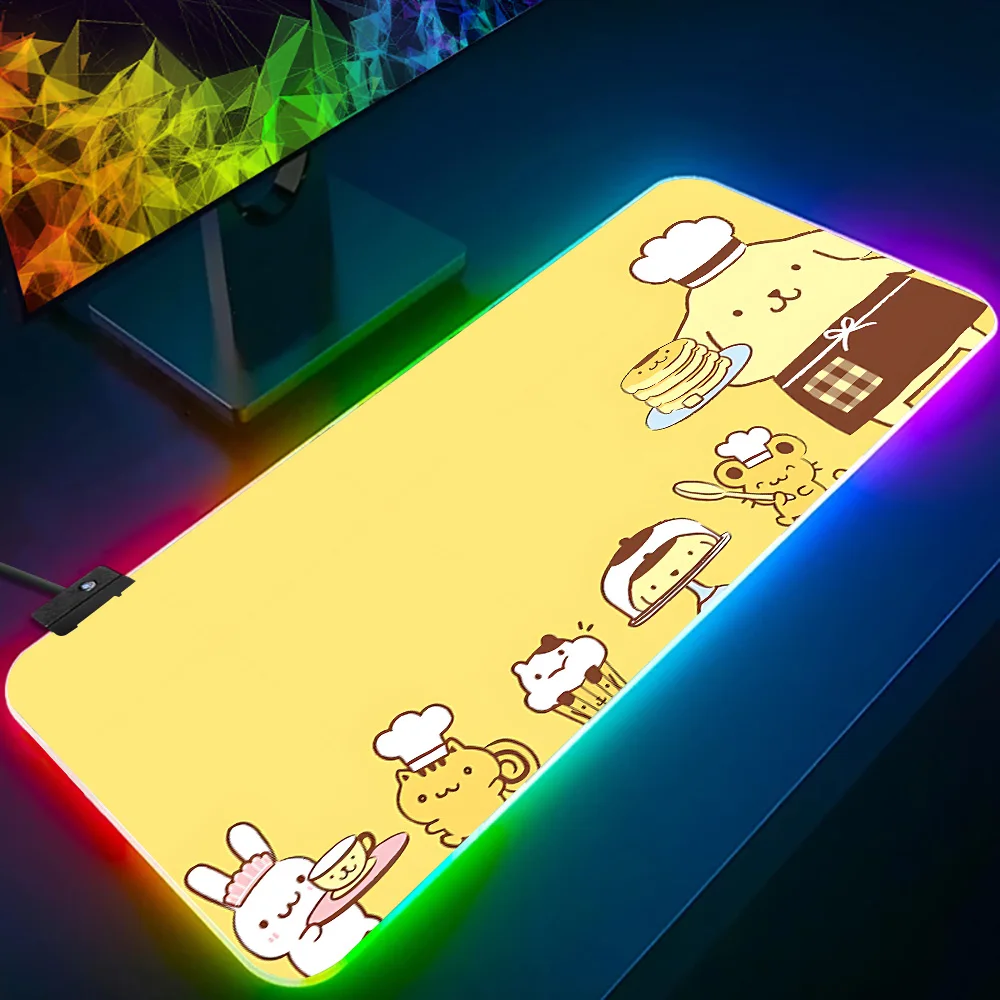 Alfombrilla de ratón con pompurin RGB para ordenador, alfombrilla de ratón con LED brillante, alfombrillas de goma para juegos de ordenador