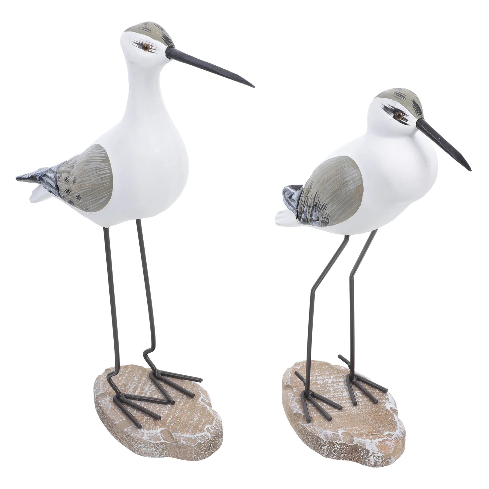 

2 Pcs Statue Seagull Ornaments Seaside Parrot Toys Garden Bird Wooden Desktop Sculpture