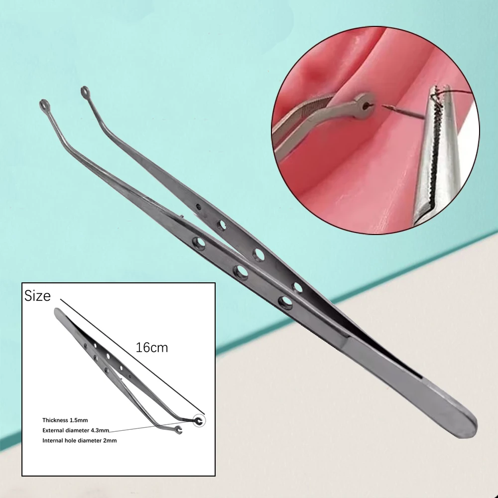 

Stainless Steel Dental Suture Tweezer Surgical Needle Holder Forceps with Slots Serrated Tip for Dental Operation