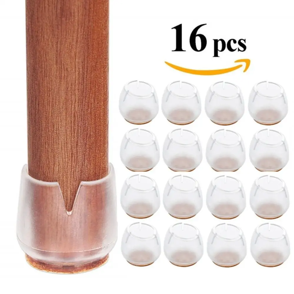 16PCS Safety Non-Slip Round Chair Pads Silent PVC Chair Leg Caps Round With Felt Chair Foot Cover Coffee Table