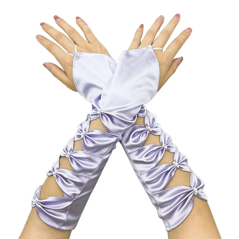 Gants Longs artificiel astiques Plissés en Satin pour Patients de Mariage, Nministériels d Papillon, Coude, Sarcelle, Sans Doigts, Soirée, Bal de Promo, à la Mode, pour Fille