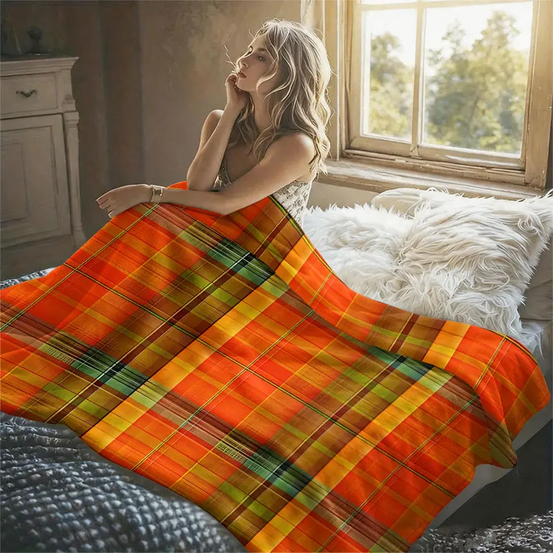 Autumn Vintage Plaid Texture Flannel Blanket Warm Soft Halloween Christmas Decorative Couch Warm Cozy All-Season Gift