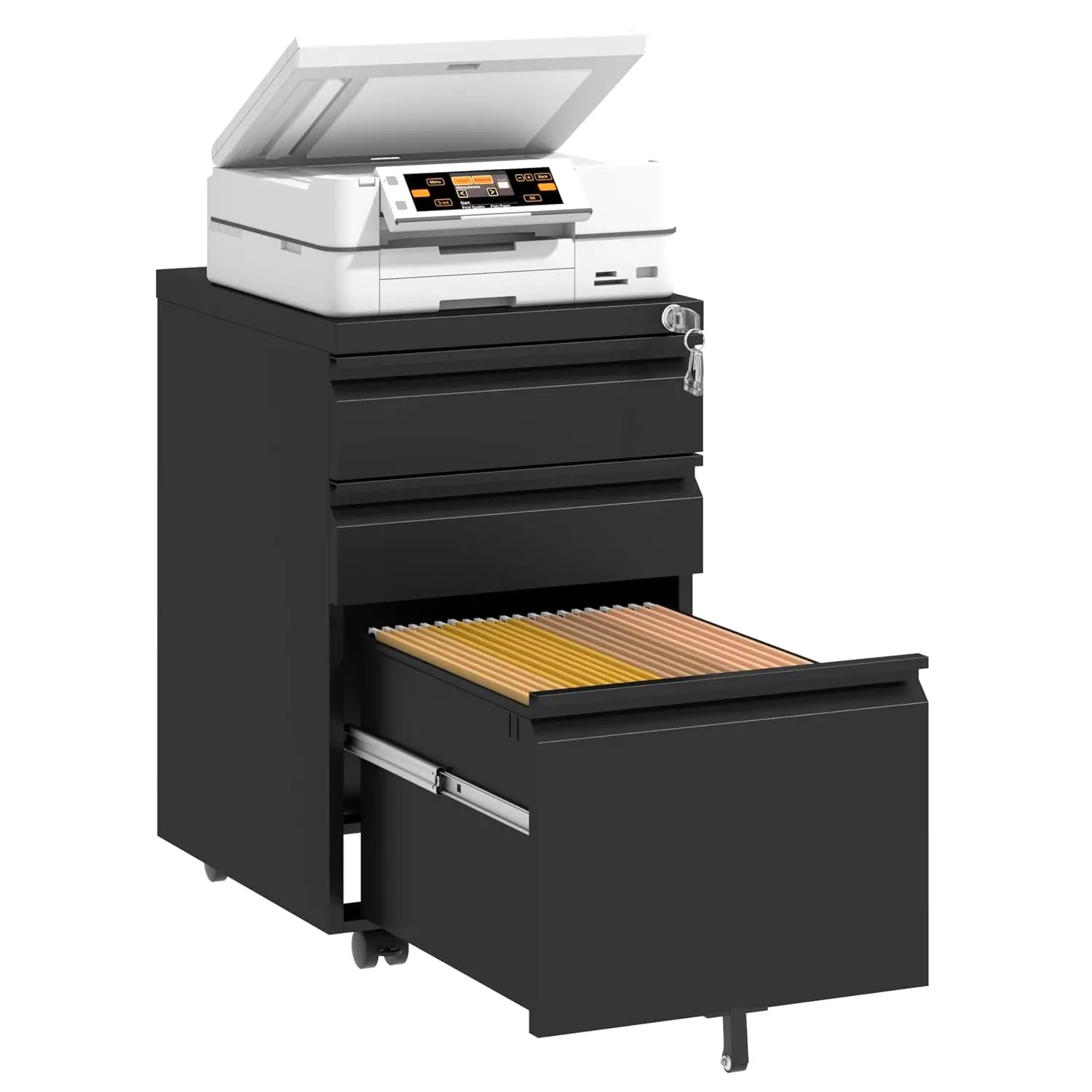 3 Drawer File Cabinet with Lock,Under Desk Rolling Small Filing Cabinet for Home Office Storage,Mobile Steel, Customized