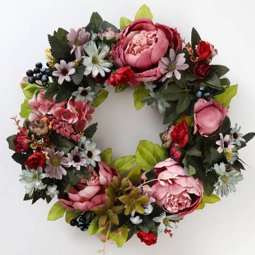 Artificial Vintage Peony Wreath Candlestick for Christmas and Halloween Decorative Flowers