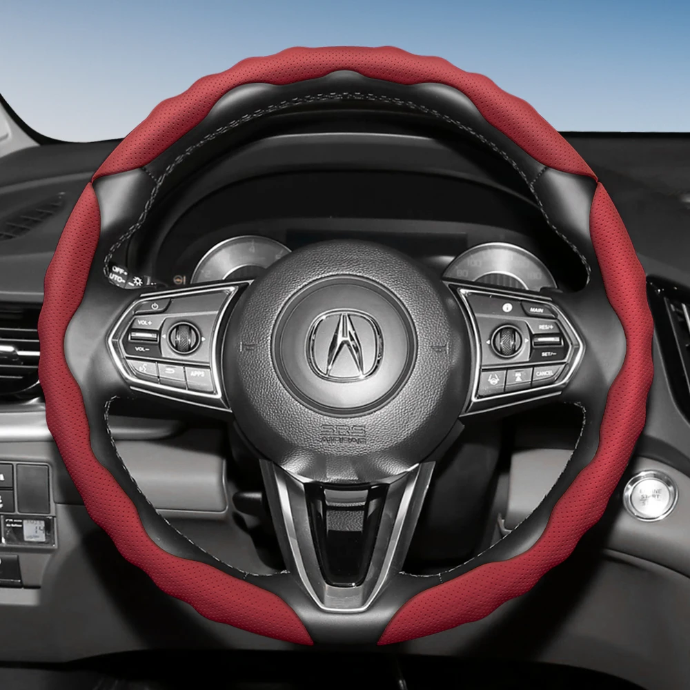 Suitable for Acura Steering Wheel Cover with Wavy Sports Design, Breathable Leather, Segmented, Non-Slip, Sweat-Absorbent, Suitable for Integra Mdx Rdx Tlx Ilx Rlx Tl ​   Tsx Wagon
