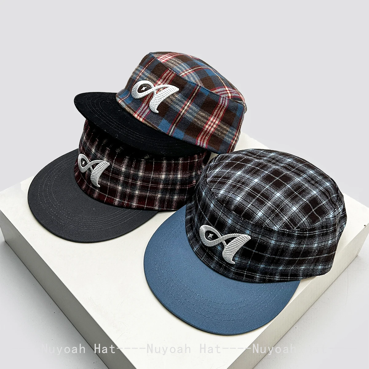 novos-bones-de-beisebol-unissex-estilo-preppy-com-padrao-xadrez-e-bordado-de-letras-protecao-solar-aba-reta-versateis-estilo-retro-chapeus-de-moda