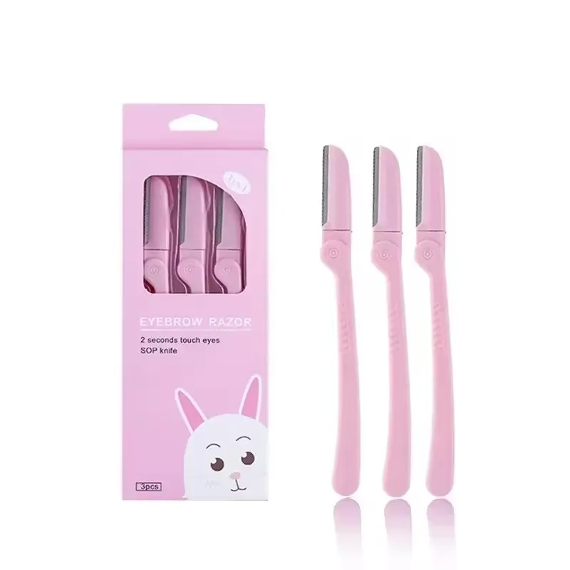 3Pcs/Set Pink Folding Eyebrow Trimmer Armpit Hair Razor Beauty Face Eye Brow Shaper Shaver Stainless Steel Blades Makeup Tools