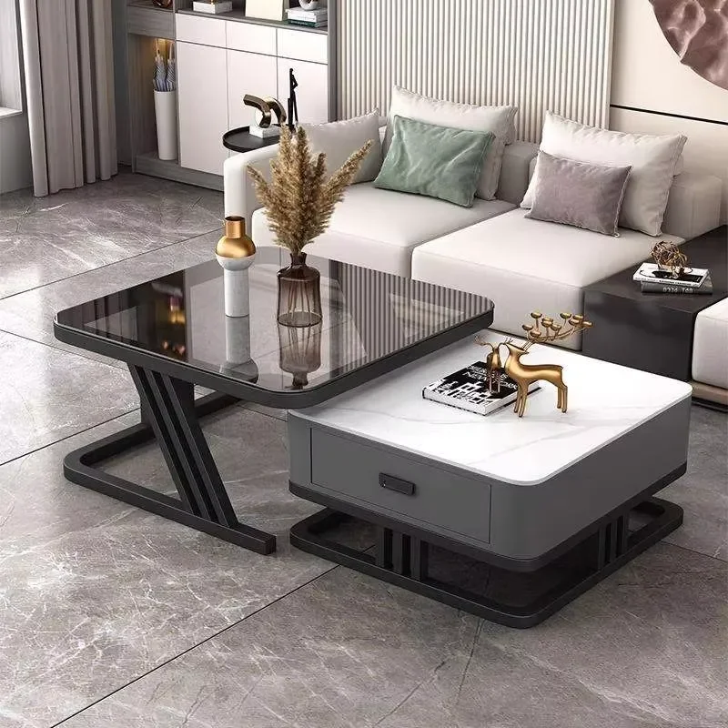 Lightweight Luxurious Metal Coffee Table with Glass Top Modern Minimalist Design for Living Room Small Apartment Use Foldable