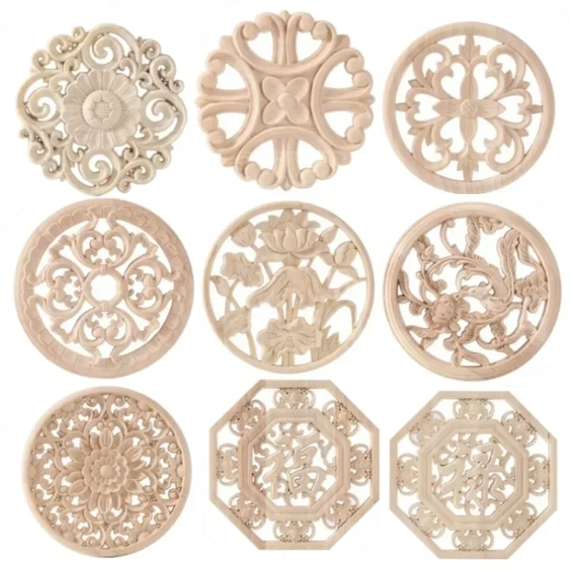 5-40cm Vintage Floral Woodcarving Corner Appliques Frame Wall Furniture Woodcarving Decorative Wood Figurines Crafts Home Decor