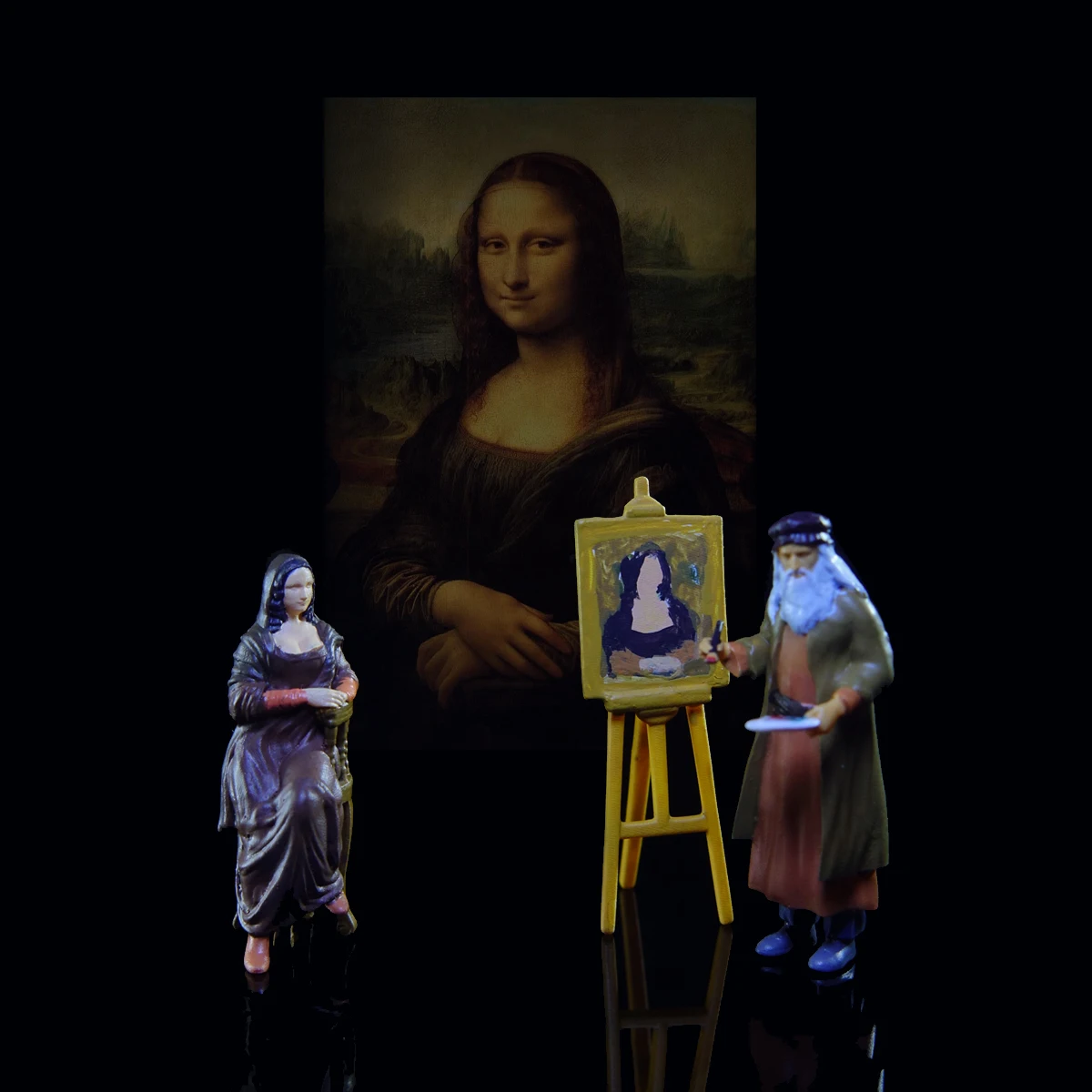 1/64 Scale Self-made Mona Lisa and Leonardo Da Vinci Micro-landscape Figure Model Toys, Ornaments and Micro-shooting Props