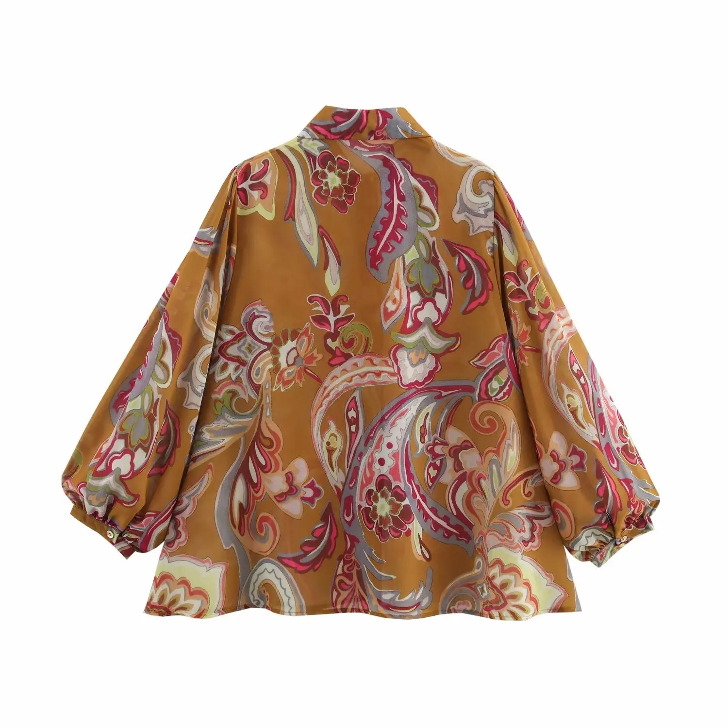 

ZBZR Spring New Women's Loose Long Sve Printed Collar Semi-Transparent Casual Sle Polyester Fiber Thin irt