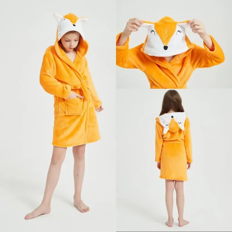 New Kids Wolf Bath Robes Winter Children's Bathrobe Kigurumi Animal Unicorn Sleepwear for Teenage Boys Girls Pyjamas Nightgown