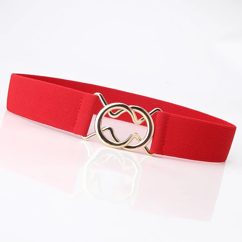 

Casual Versatile Elastic Belt Adjustable 3.8cm Wide Stretch Belt Round Ring Buckle Waist Belt for Women