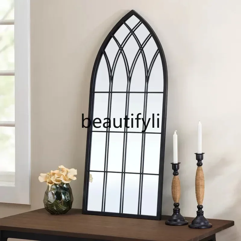 New arrive  American fake window dining side mirror wall hanging rural retro background wall decorative mirror wooden creative e