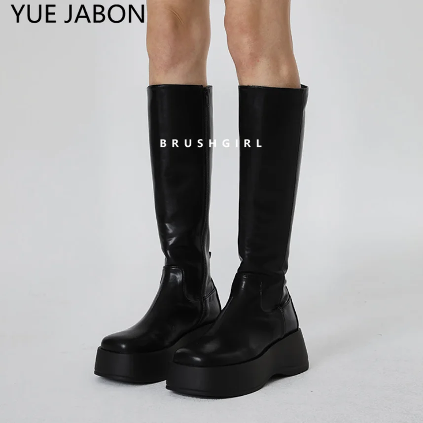 

Winter High Boots For Women Fashion Side Zip Long Boots Female Elegant Platform Thick Bottom Women's Knight Botties White Black