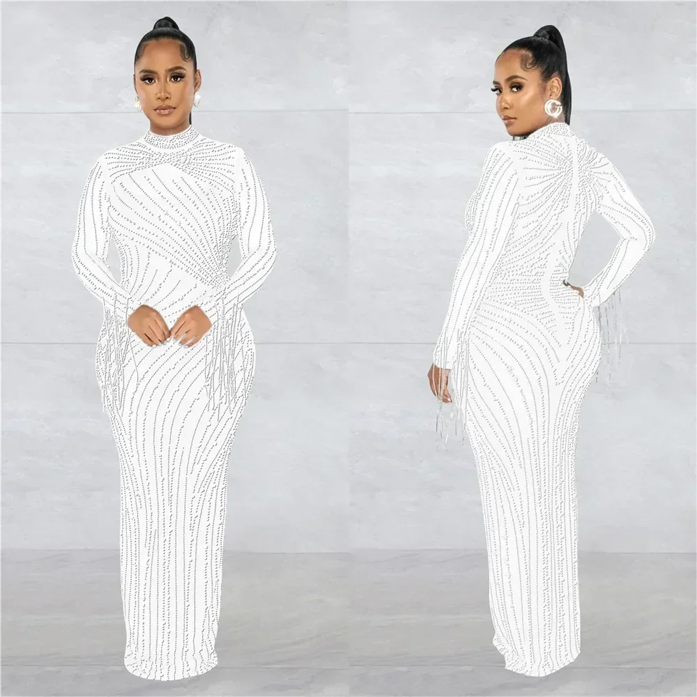 Foto cristales de perlas fotografía de maternidad Maxi vestidos de manga larga malla elástica mujer embarazada Baby Shower vestido largo tiro