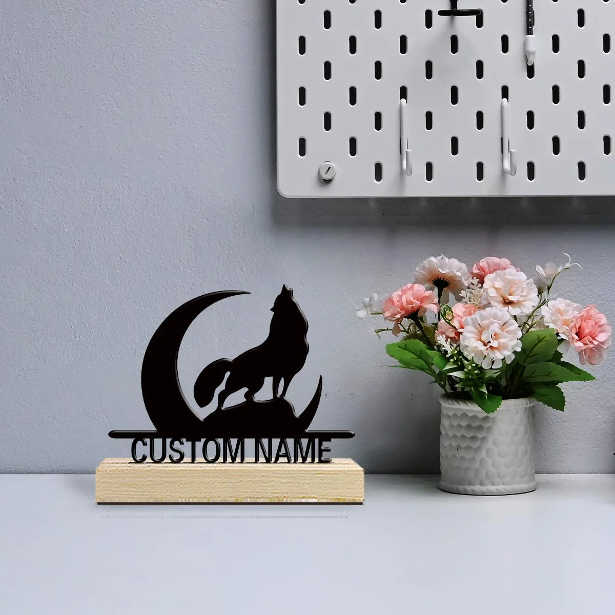 1pc Customizable Metal Desktop Ornaments Customizable Name With Wooden Base Modern Rural Home Desktop Decorations