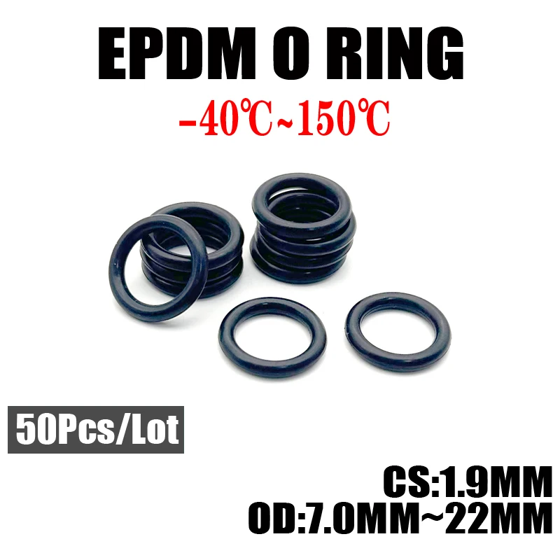 

50pcs EPDM O-Ring Seal Gasket Thickness CS 1.9mm OD 7 ~ 22mm EPDM Automobile Round O Type Corrosion Oil Resistant Sealing Washer