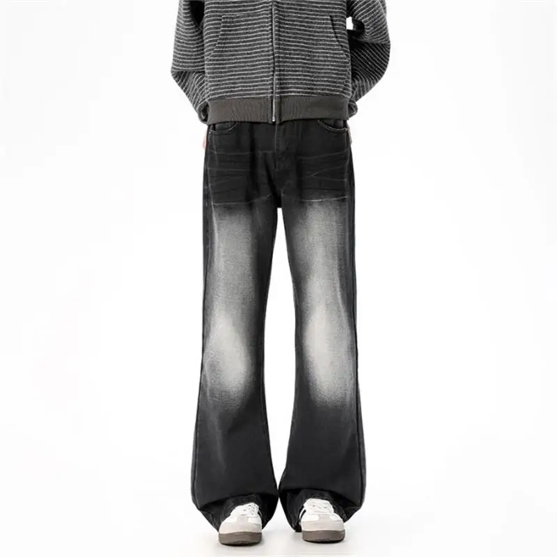 جينز مستقيم الساق، كاجوال واسع الساق، غسول لجميع المواسم، تنظيف الأرضيات، سروال ريترو مستقيم الساق فضفاض للرجال والنساء