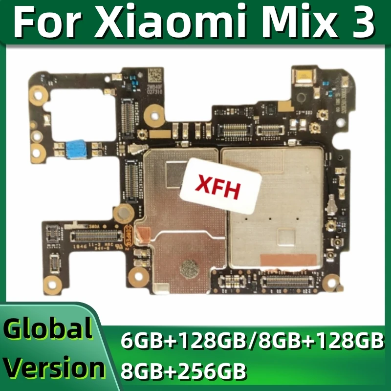 Mainboard for Xiaomi Mi Mix 3, Original Unlocked Motherboard PCB Module, 128GB, 256GB, with Global Firmware