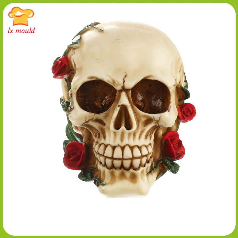 

3D Rose Skull Silicone Candle Mould Soap Clay Epoxy Resin Mold Bar Decoration for Halloween Gifts