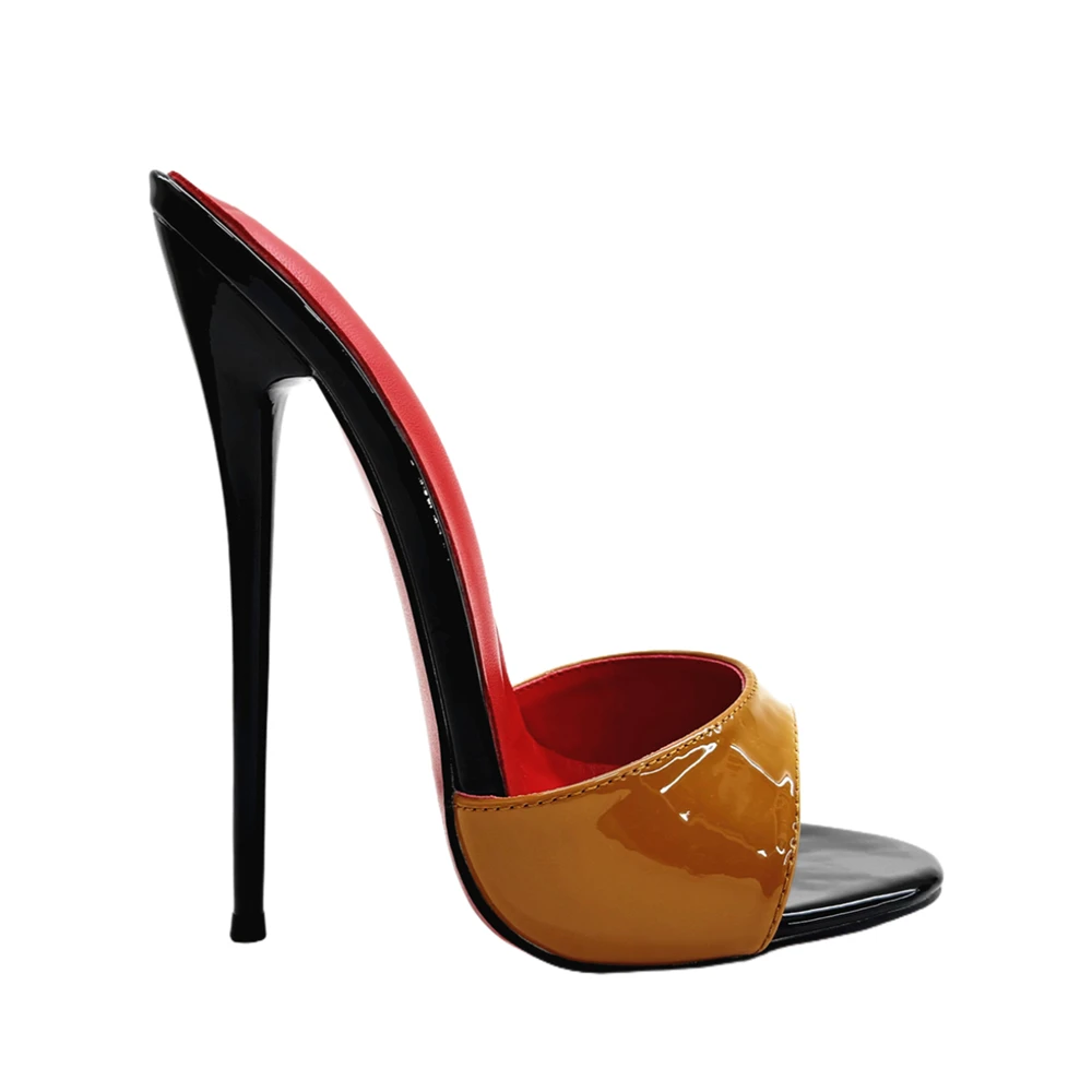 16cm Lacquered Heel Peep Toe Mules Sexy Stiletto Slippers Multicolor Patent Leather Handmade Slippers Extreme Summer High Heels