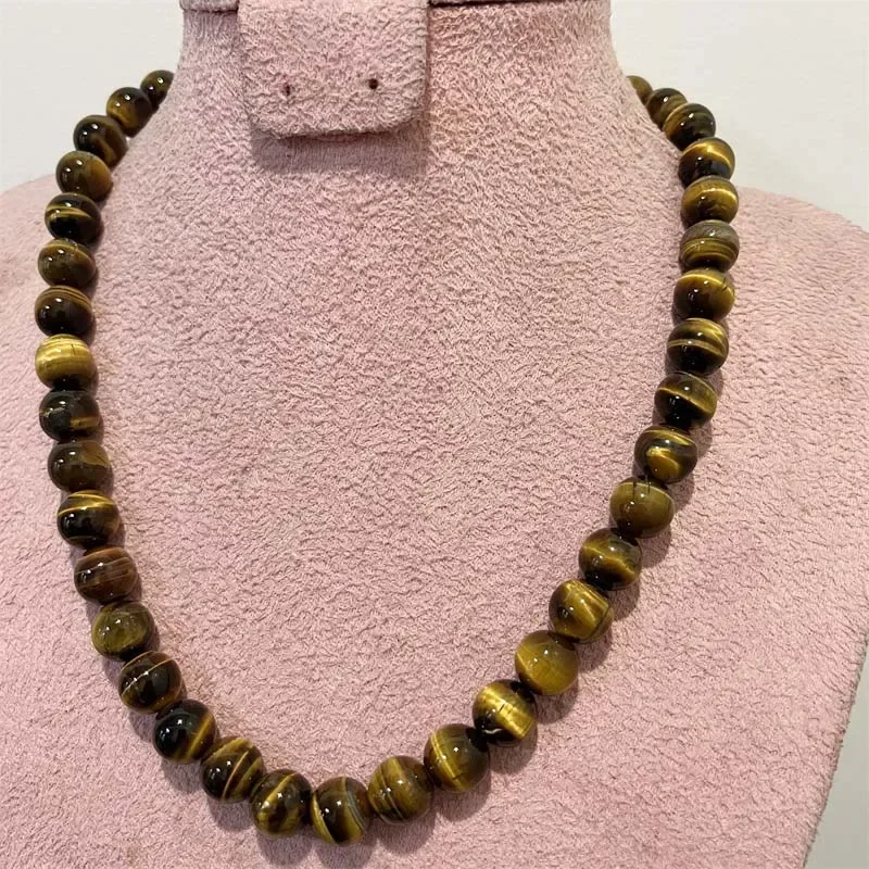 8MM Yellow Tiger Eye Necklace Grade A Hot Selling Natural Stone Wedding Party Power Jewelry Handwork With Customize Size