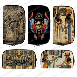 Egyptian Art Print Wallets Egypt Pharaoh Women Men Casual Clutch Bag Horus Anubis Credit Card Phone Holder Canvas Money Bags