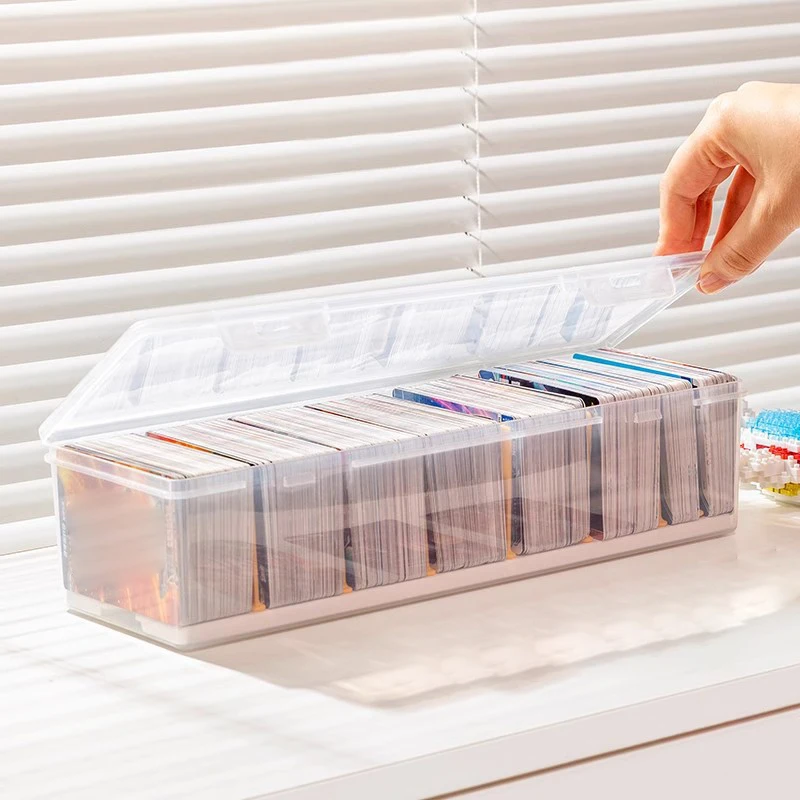 Clear Game Card Storage Box, Organize over 550 PTCG/MTG Cards with Adjustable Compartments