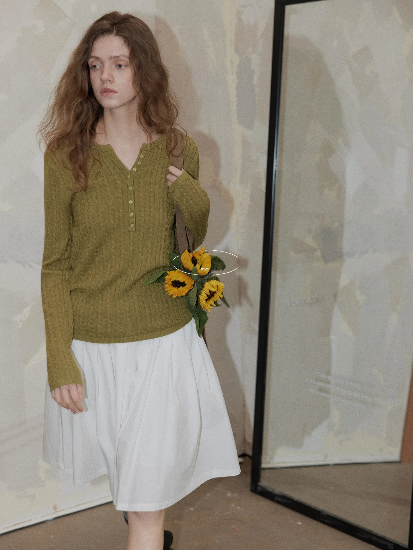 

Slim Fit V-Neck Long Sleeve Knitted Sweater BMLT Wind Left White Green Korean Style Spring Top for Women Breathable Casual Wear