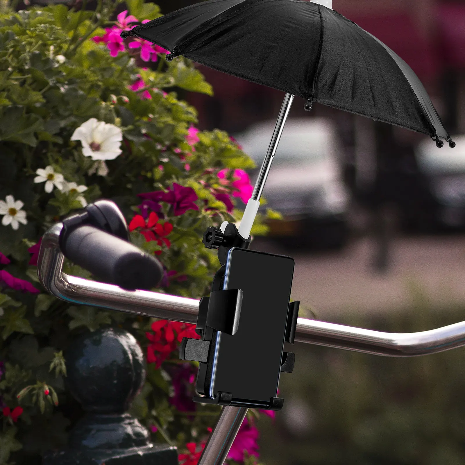 

Комплект: Водонепроницаемый держатель для телефона на руль электровелосипеда с зонтом для навигации и езды без помощи рук